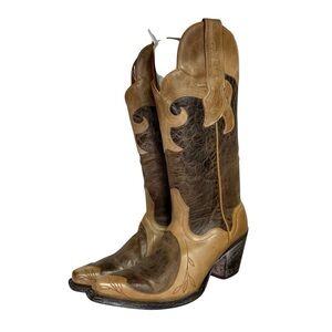 VINTAGE STERLING RIVER BOOTS MADE IN MEXICO Brown and Tan Western Cowgirl Boots